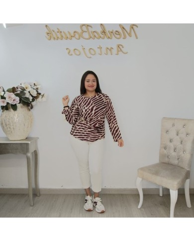 Camiseta Góndola Print Cebra | Manga Larga Elástica | Tallas Curvy