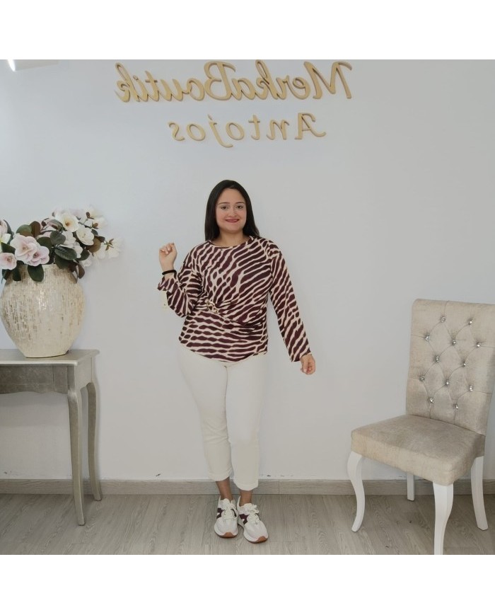 Camiseta Góndola Print Cebra | Manga Larga Elástica | Tallas Curvy