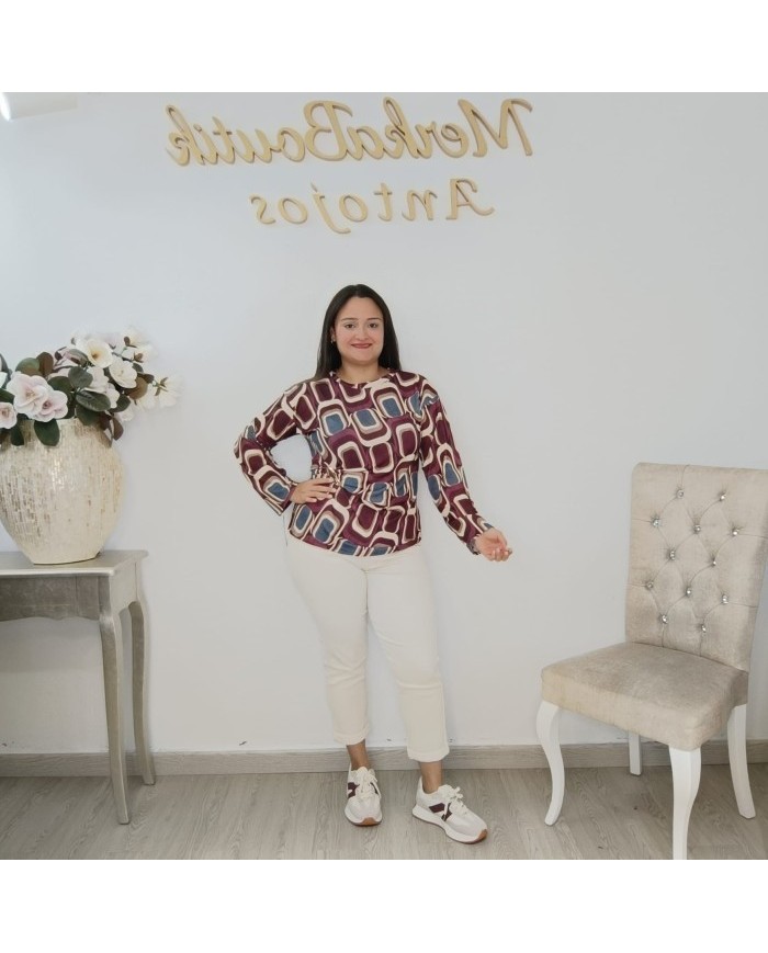 Camiseta Góndola Estampado Geométrico | Elástica Manga Larga