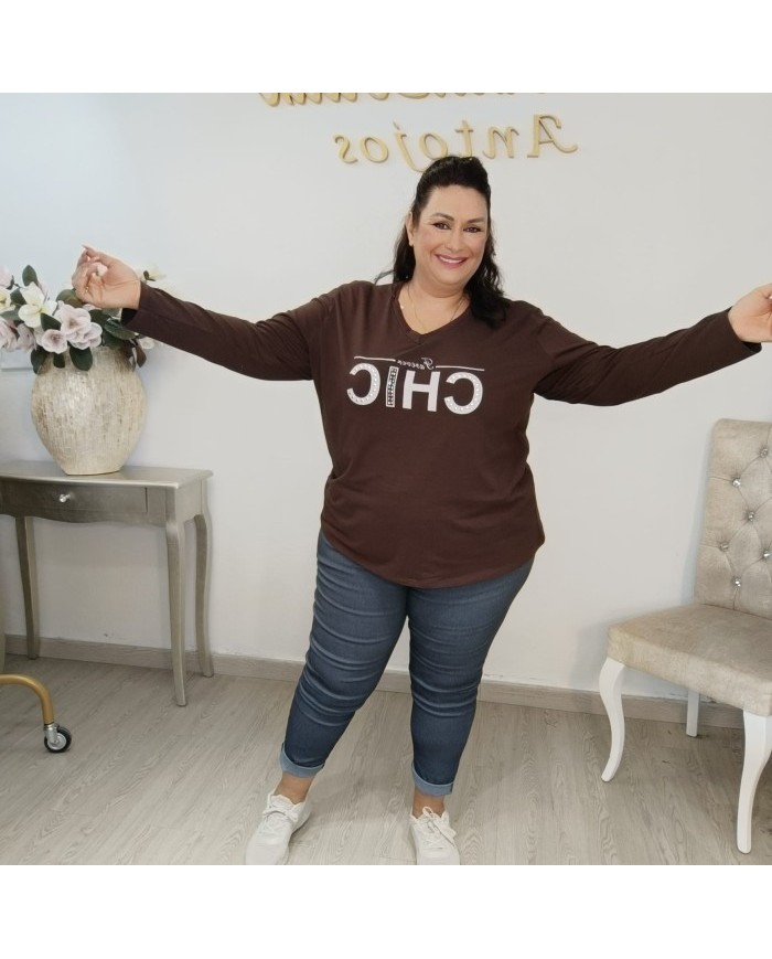 Camiseta CHIC Animal Print | Manga Larga Algodón | Talla Curvy