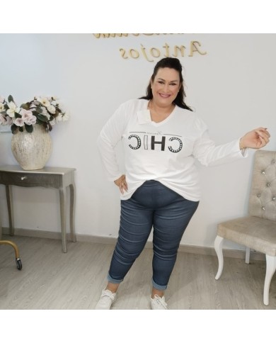 Camiseta CHIC Animal Print | Manga Larga Algodón | Talla Curvy