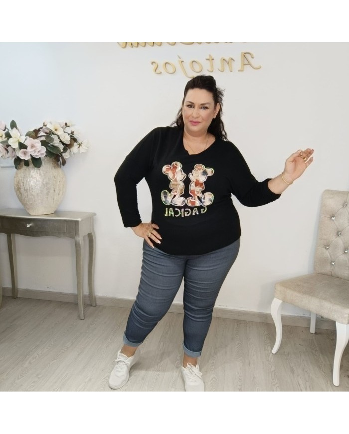 Camiseta Silueta Ratones Brillos | Manga Larga Talla Grande | Varios Colores