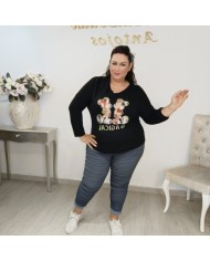 Camiseta Silueta Ratones Brillos | Manga Larga Talla Grande | Varios Colores