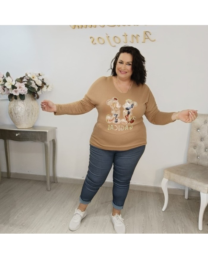 Camiseta Silueta Ratones Brillos | Manga Larga Talla Grande | Varios Colores