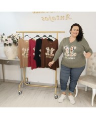 Camiseta Silueta Ratones Brillos | Manga Larga Talla Grande | Varios Colores