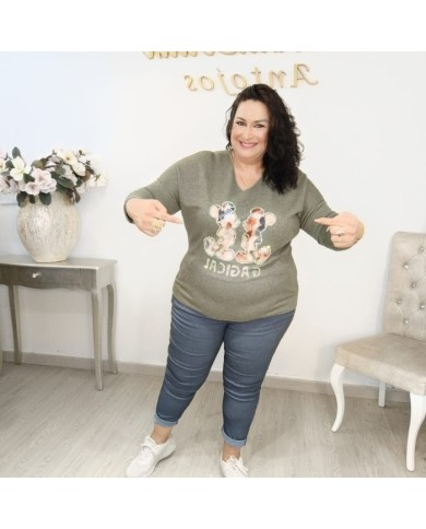 Camiseta Silueta Ratones Brillos | Manga Larga Talla Grande | Varios Colores