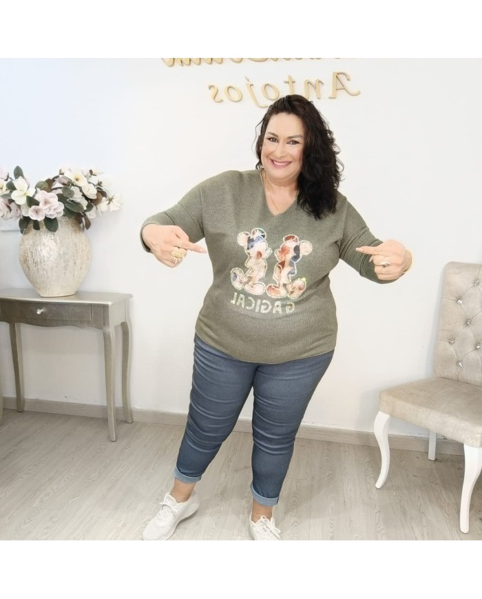 Camiseta Silueta Ratones Brillos | Manga Larga Talla Grande | Varios Colores