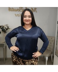 Camiseta Luz Satinada Escote V | Manga Larga Tallas Grandes | Colores