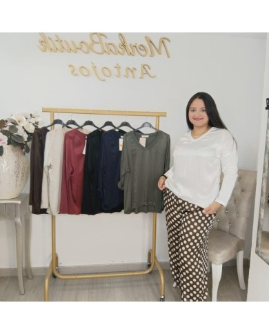 Camiseta Luz Satinada Escote V | Manga Larga Tallas Grandes | Colores