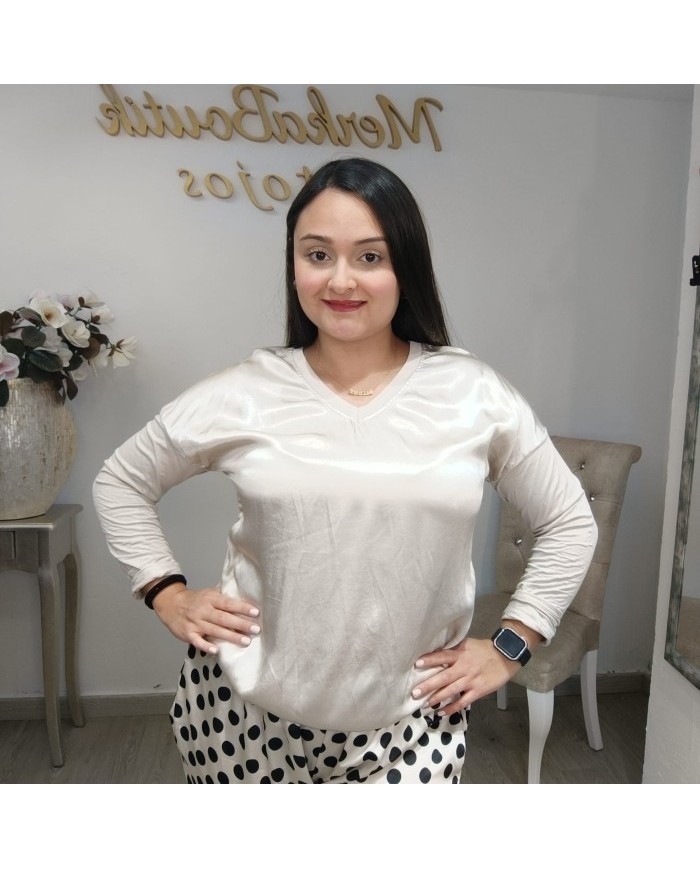 Camiseta Luz Satinada Escote V | Manga Larga Tallas Grandes | Colores