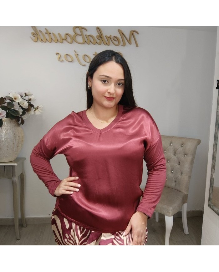 Camiseta Luz Satinada Escote V | Manga Larga Tallas Grandes | Colores