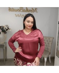 Camiseta Luz Satinada Escote V | Manga Larga Tallas Grandes | Colores