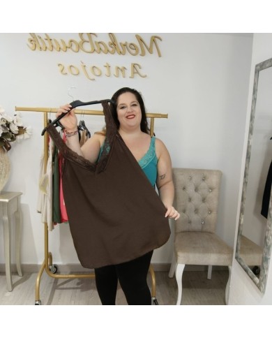 Lencera Crepé con Encaje - Top Mediano Elegante Otoño