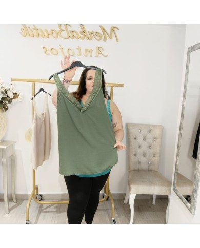 Lencera Crepé con Encaje - Top Mediano Elegante Otoño