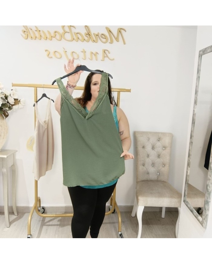 Lencera Crepé con Encaje - Top Mediano Elegante Otoño