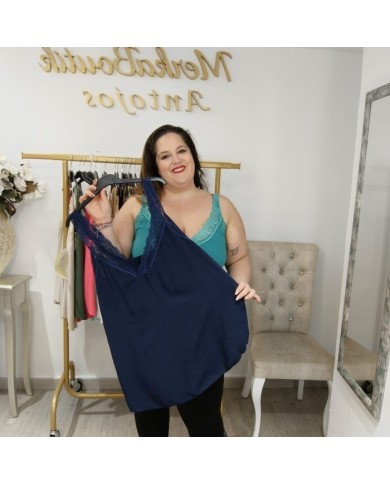 Lencera Crepé con Encaje - Top Mediano Elegante Otoño