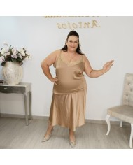 Lencera Satén Cristal con Encaje - Top Brillo Lujoso