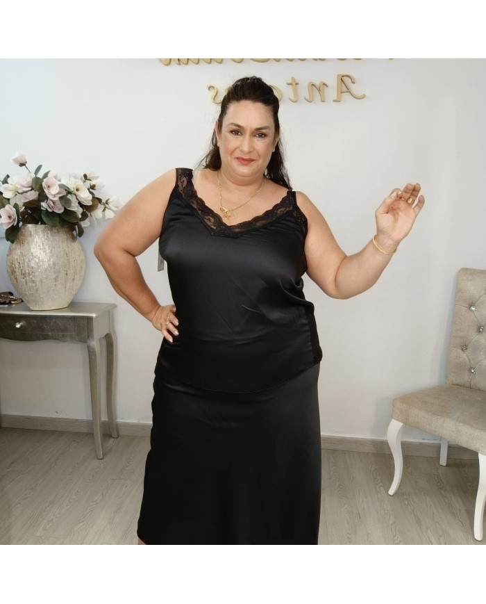 Lencera Satén Cristal con Encaje - Top Brillo Lujoso