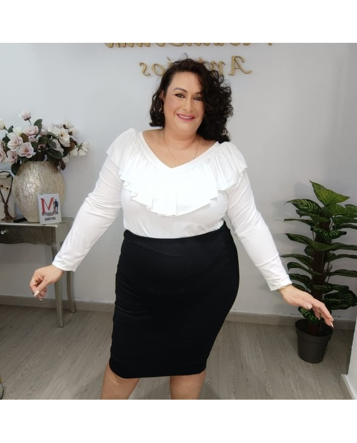 Body Volante Blanco Manga Larga - Escote Bardot Elegante