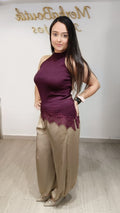 Blusa Asimétrica Princesa sin mangas de tejido de canalé