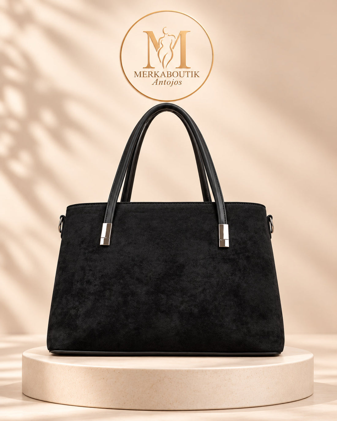 Bolso Palermo pequeño de antelina en color taupe, con cierre superior de cremallera