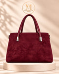 Bolso Turín grande de antelina en color burdeos, con cierre superior de cremallera