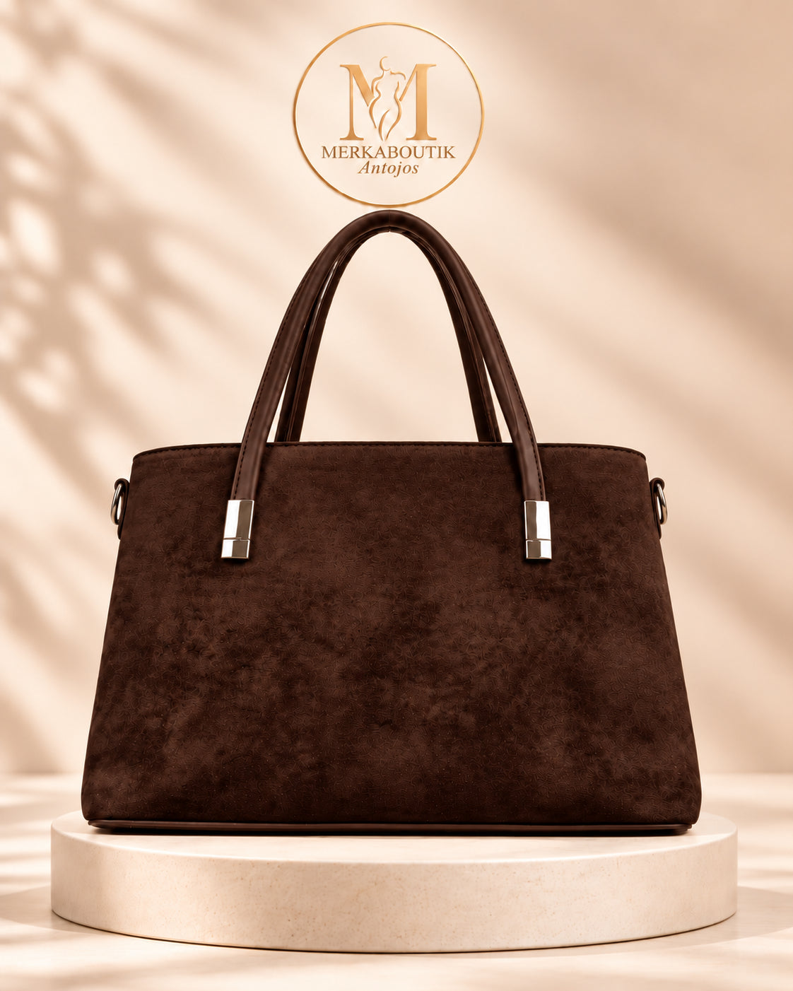 Bolso Turín grande de antelina en color chocolate, con cierre superior de cremallera