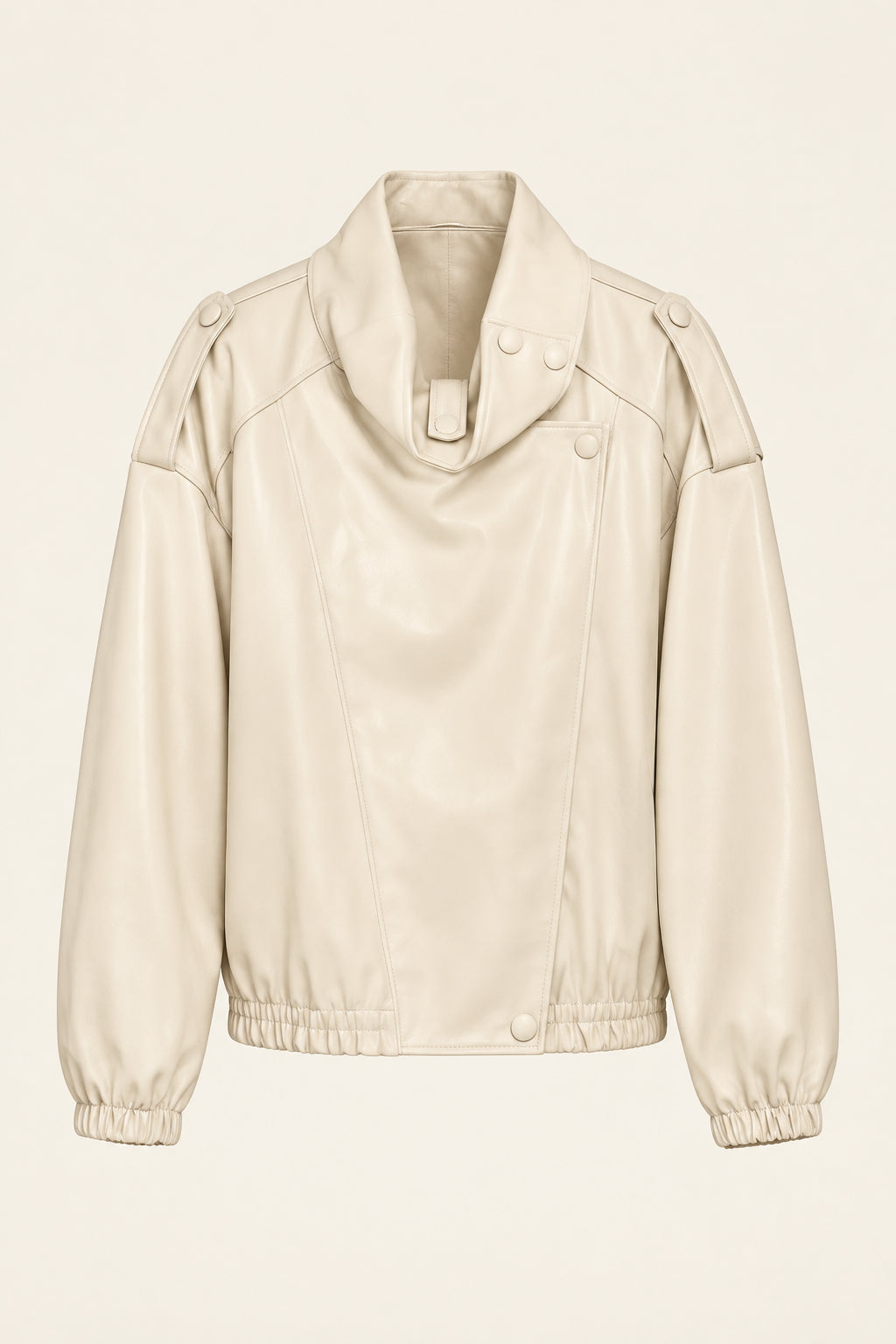 Cazadora Polipiel Amancio beige con detalles de botones a presión en hombros y corte biker