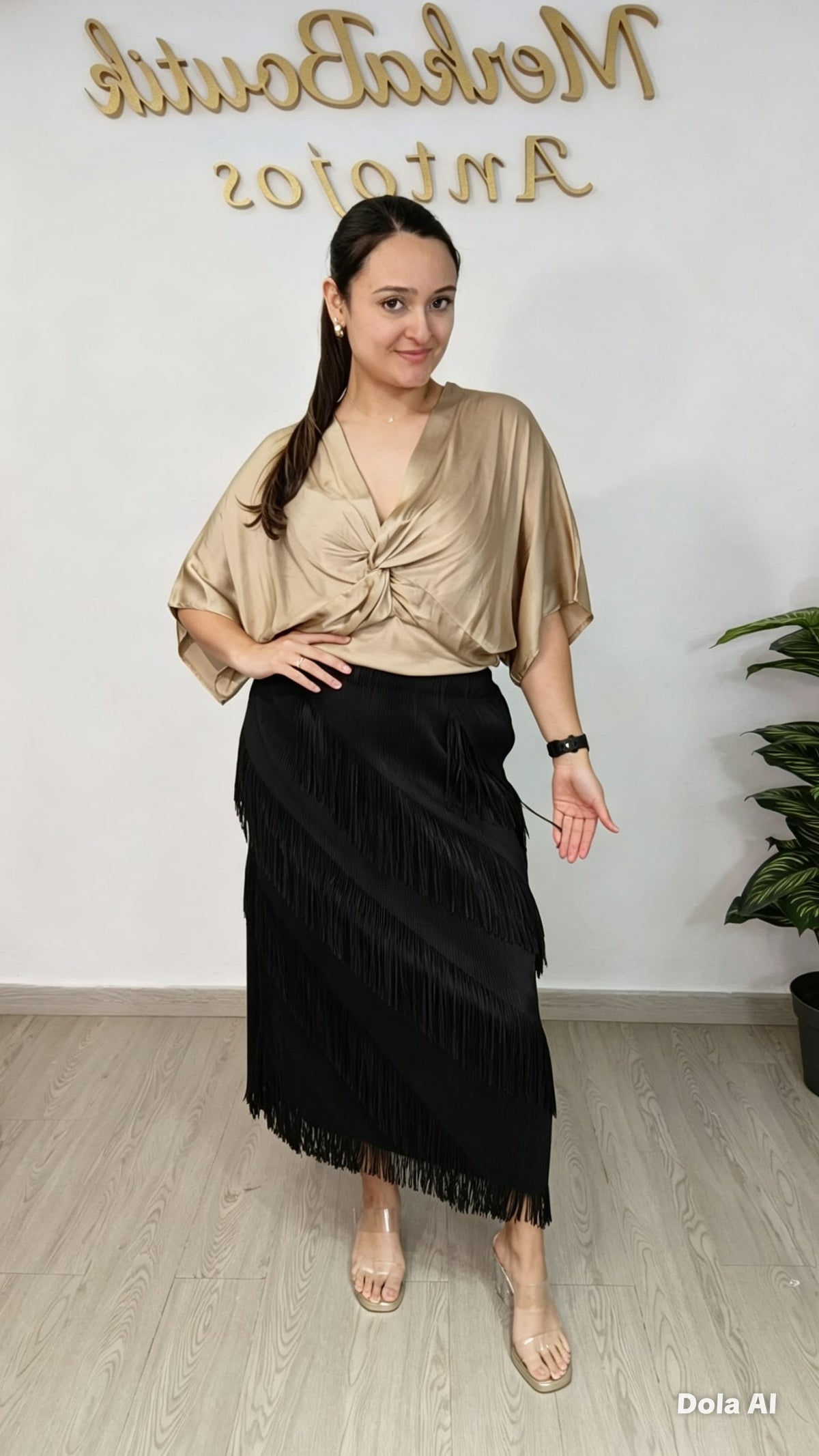 Falda Flecos Manuela curvy con capas de flecos diagonales