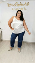 Lencera Cleopatra curvy satinada blanca con escote drapeado