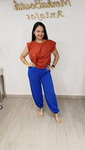 Pantalón Bombacho Crepé Mediano en azul