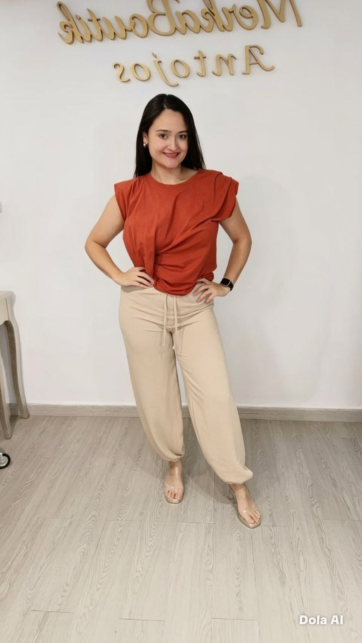 Pantalón Bombacho Crepé Mediano en beige