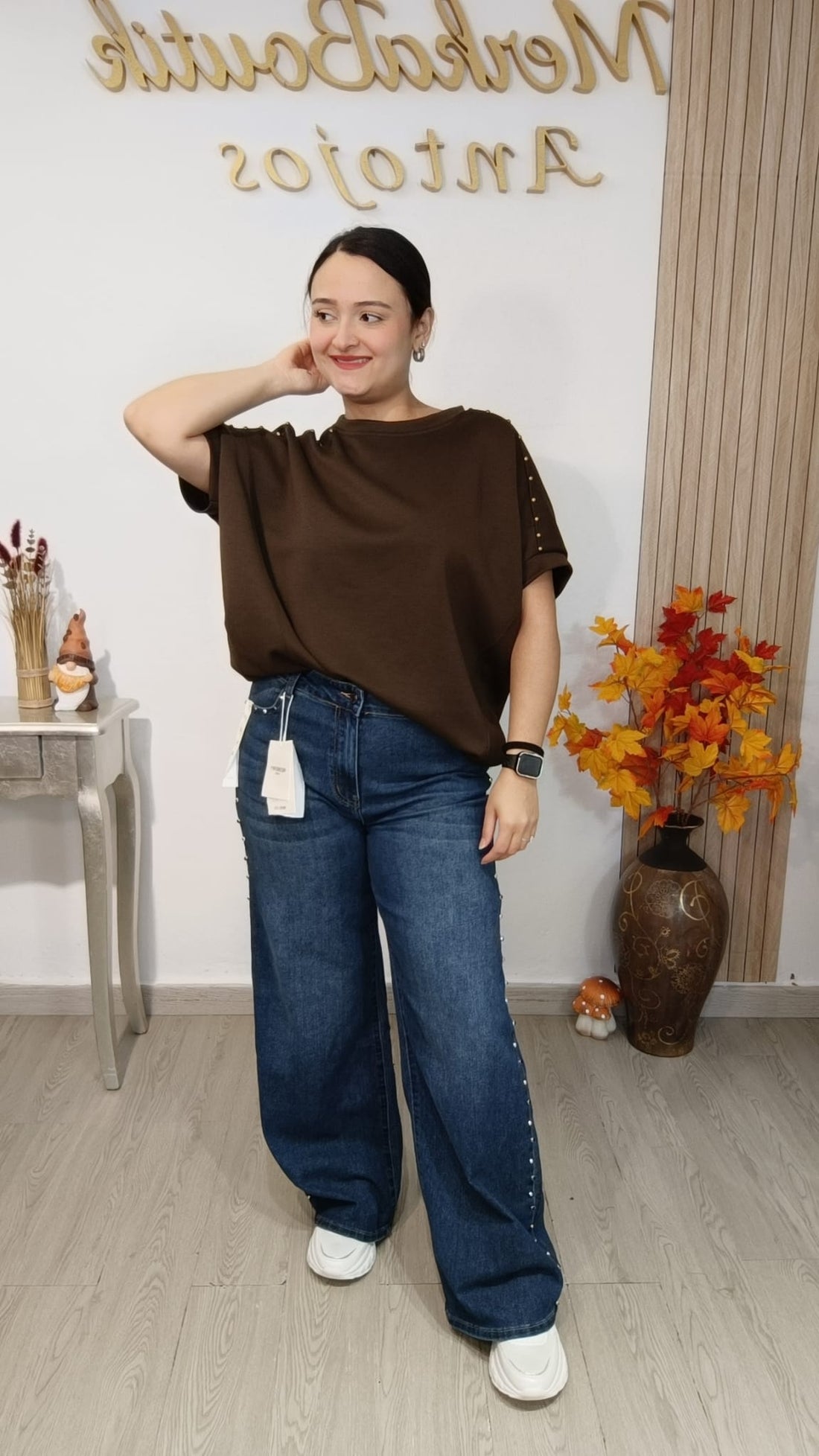 Pantalón Vaquero Tachuelas Aguirre de pierna amplia