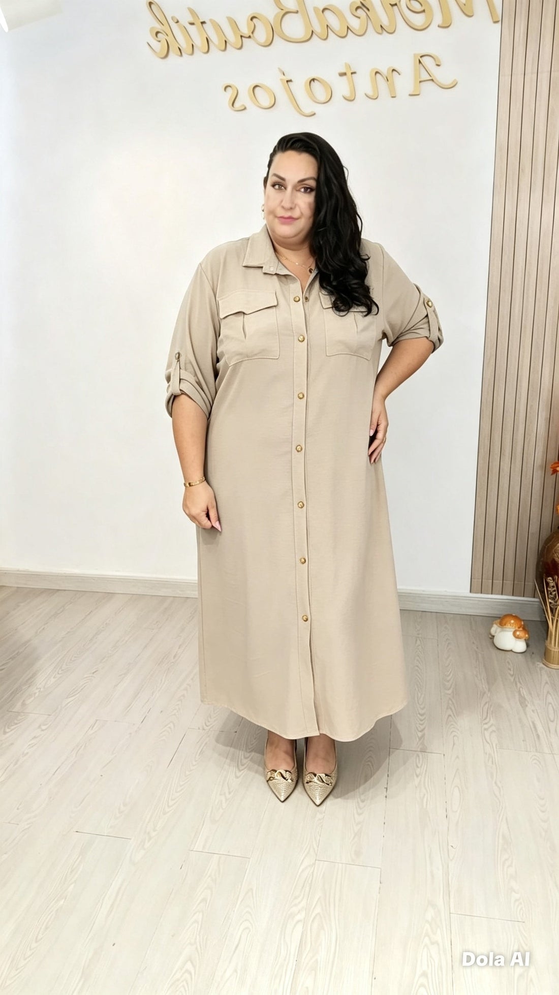 Vestido Camisero Gisela curvy largo en color petróleo